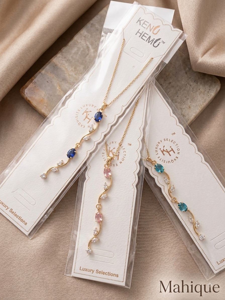 Gold Plated Tulip Vine Drop Gemstone & CZ Pendant Chain Necklace