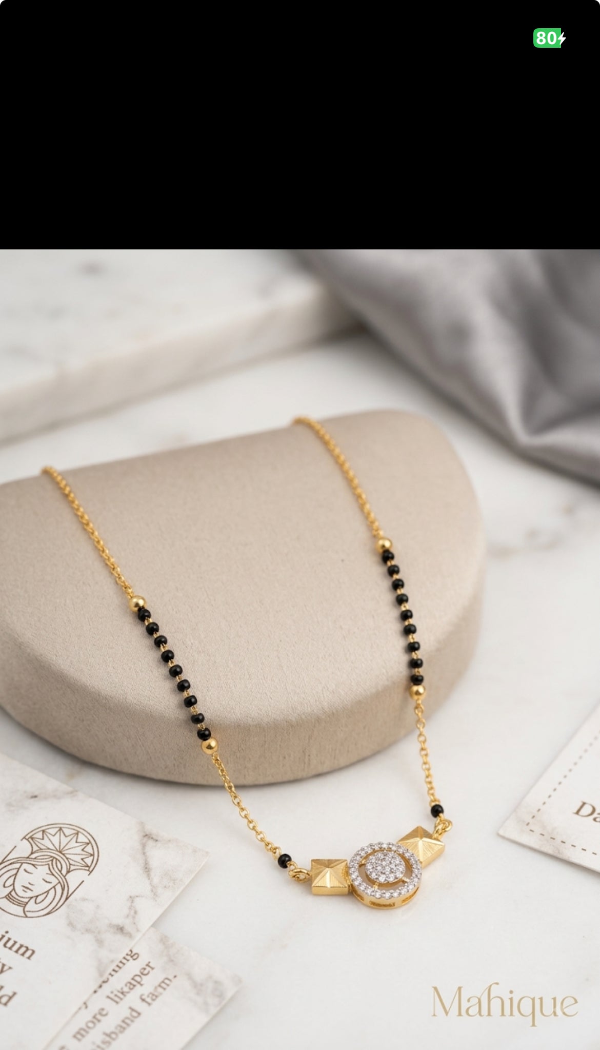 Modern CZ Solitaire Circle Mangalsutra – 18K Gold Plated Black Bead Short Pendant Necklace