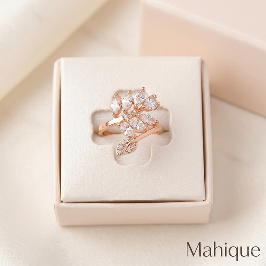 Rose Gold Marquise Leaf Crystal Adjustable Ring