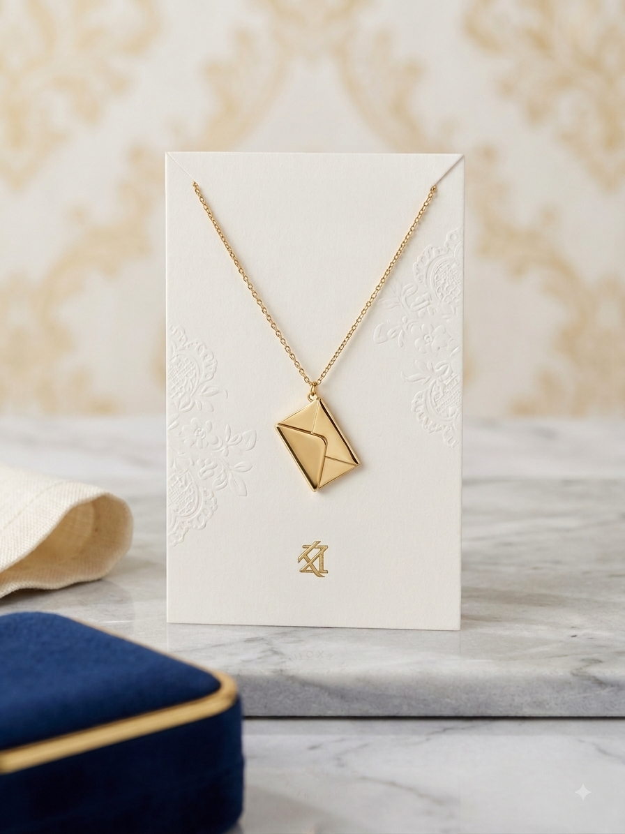 Gold Plated Secret Love Letter Envelope Pendant Necklace