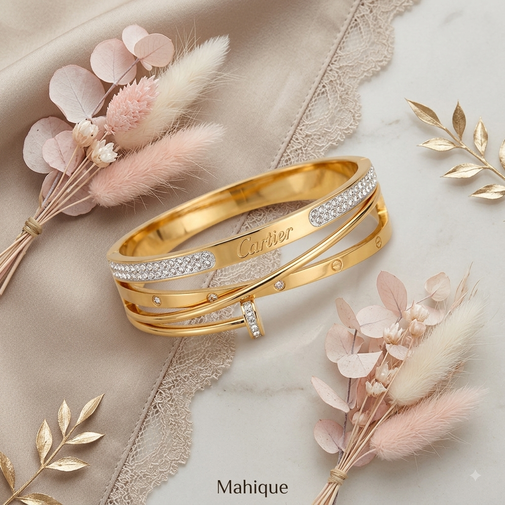 Multi-Band Crossover Bracelet – Gold Tone with Pavé Crystals