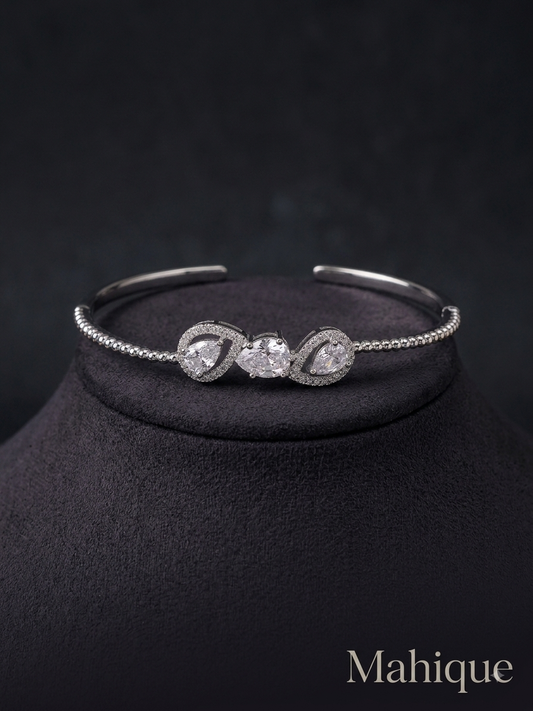 Silver Plated Pear CZ Trio Beaded Cuff Bracelet